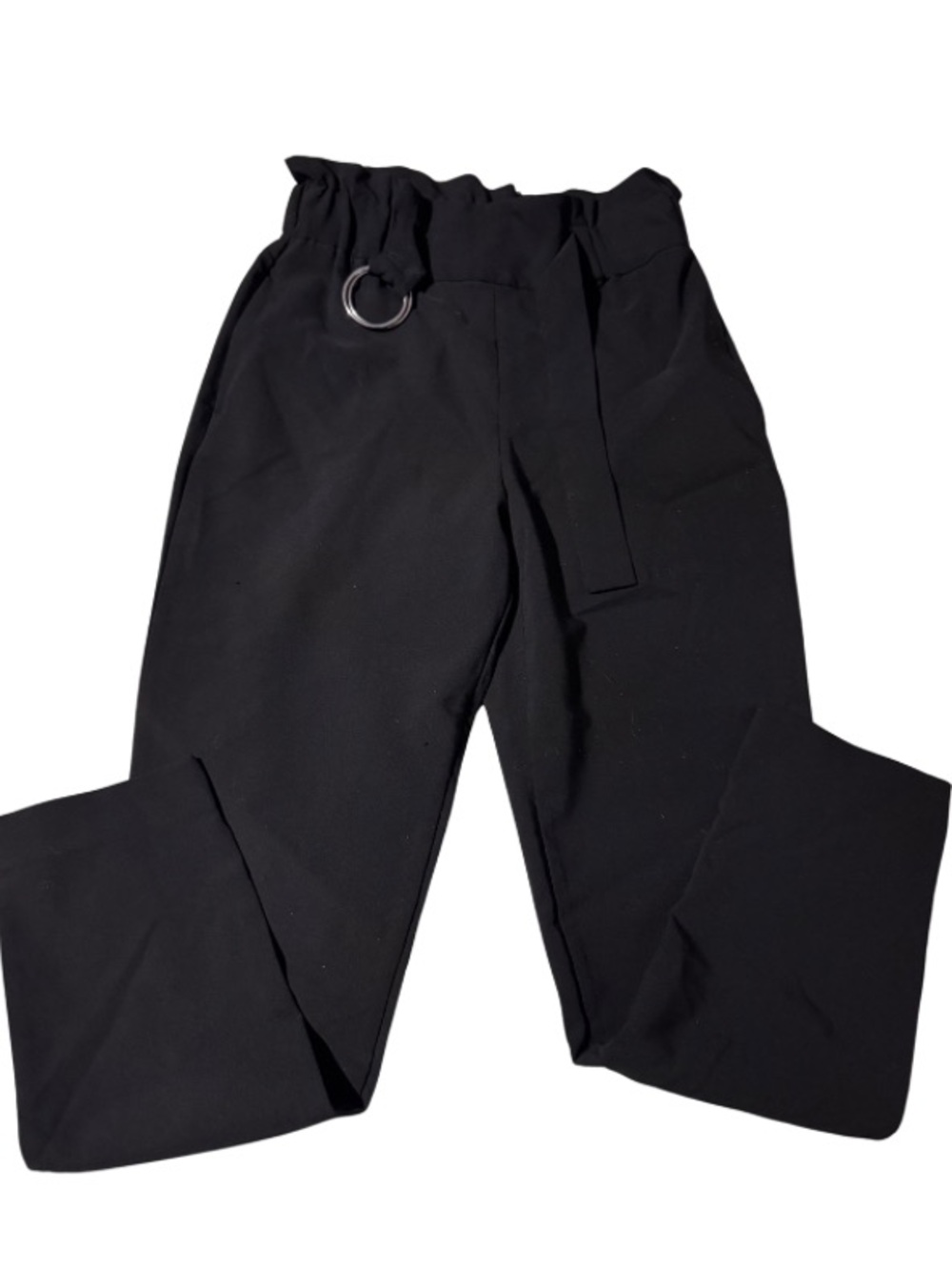 Dynamite Black Paperbag Waist Straight Leg Pants with Ring Detail